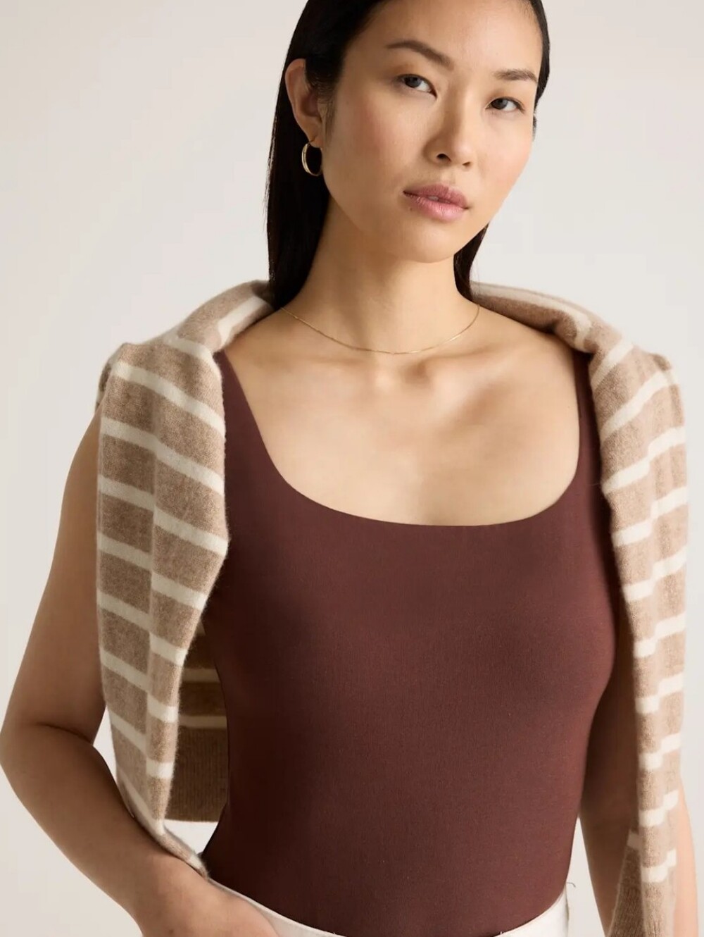 Quince Stretch Cotton Jersey Square Neck Tank Bodysuit Cocoa Large NWT - Picture 2 of 8